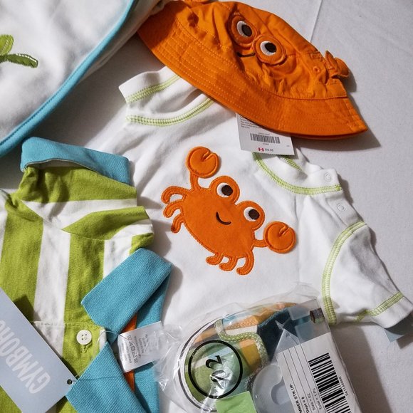 Gymboree Cuddly Crab NWT Blanket, 3-6 month socks, hat, bodysuit, romper & shoes - Picture 3 of 6